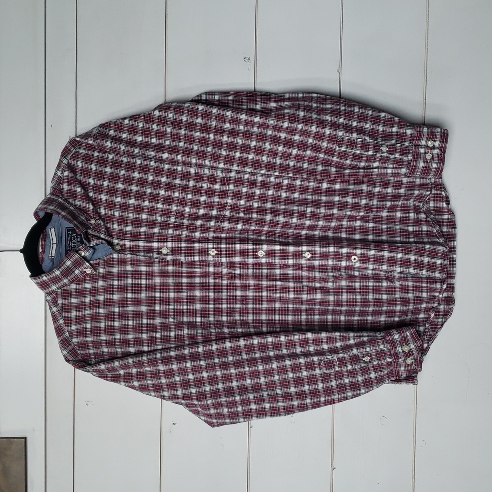 Men’s Nautica Plaid‎ Buttoned Down Shirt 100% Cotton Size M, Red White Blue